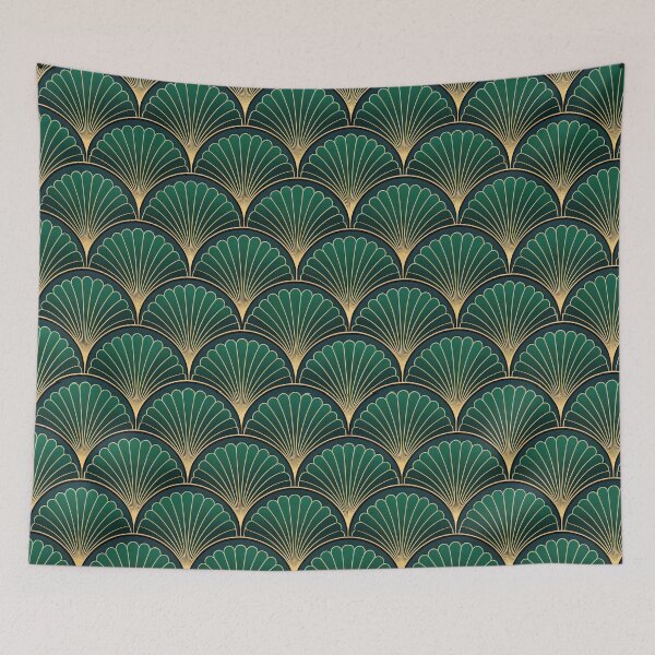 Item preview, Art Deco Emerald Green and Gold Fan Pattern designed and sold by ML-Media.
