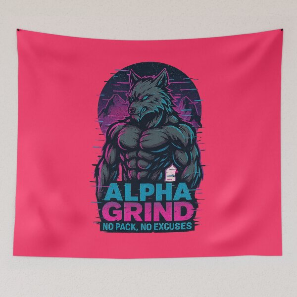 Item preview, Alpha Grind – Muscular Wolf Glitch Fitness Design designed and sold by Modivox.
