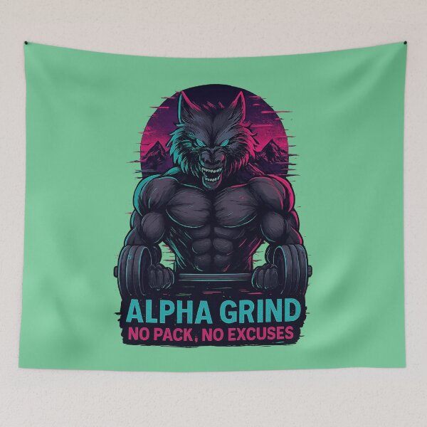 Item preview, Alpha Grind – Muscular Wolf Glitch Fitness Design designed and sold by Modivox.