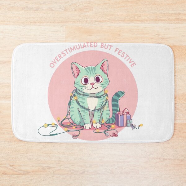 Item preview, Overstimulated But Festive – Funny Pastel Cat Holiday Design designed and sold by jelonkaa.