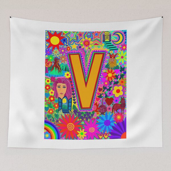 Item preview, Psychedelic Letter V Art | Colourful Retro Alphabet Design designed and sold by Vividality.