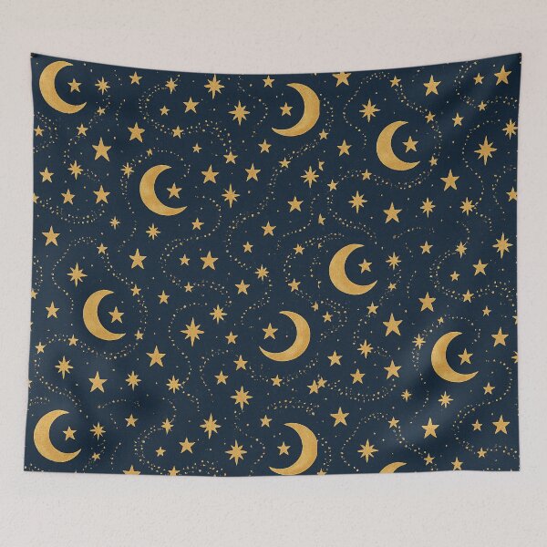 Item preview, Golden Navy Celestial Night – Moon & Stars Pattern designed and sold by Painted Moon by Luna Bee™.