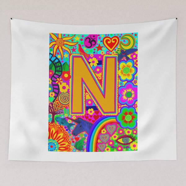 Item preview, Psychedelic Letter N Art | Colourful Retro Alphabet Design designed and sold by Vividality.
