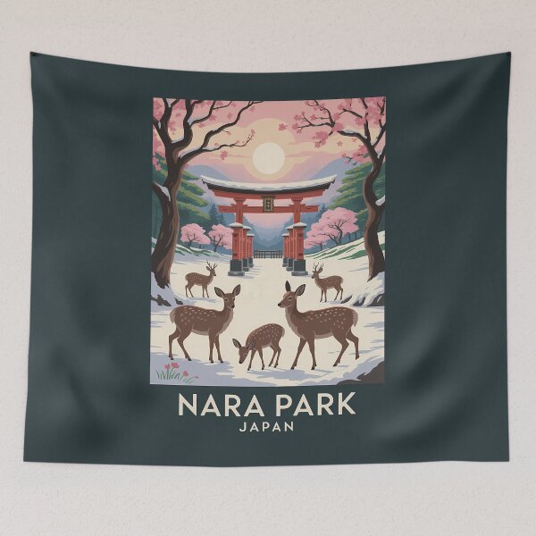 Item preview, Nara Park Japan Illustration Travel Art Vintage designed and sold by KrisSidDesigns.