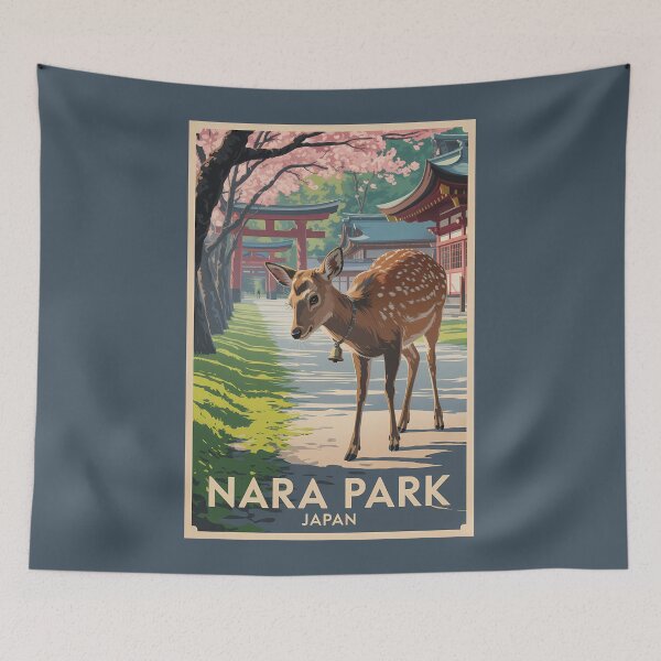 Item preview, Nara Park Japan Deer Illustration Travel Art Vintage designed and sold by KrisSidDesigns.