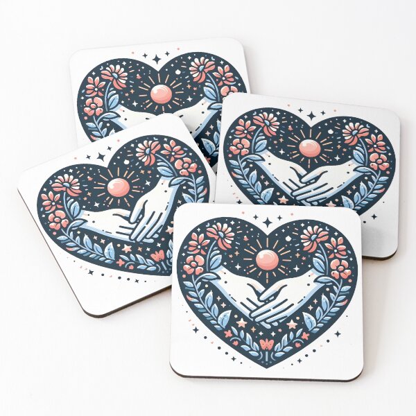 Item preview, Romantic Heart with Holding Hands and Floral Accents. designed and sold by The-T-In-Retro.
