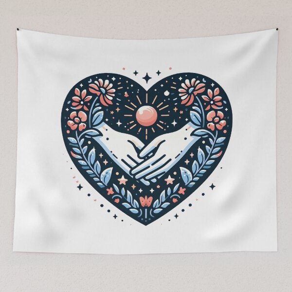 Item preview, Romantic Heart with Holding Hands and Floral Accents. designed and sold by The-T-In-Retro.