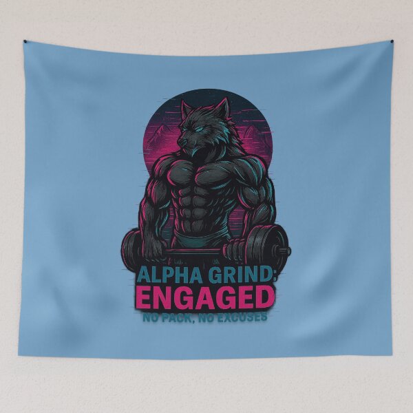 Item preview, Alpha Grind – Muscular Wolf Glitch Fitness Design designed and sold by Modivox.