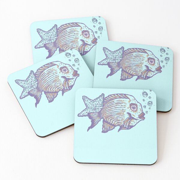 Item preview, Minimal Fish and Starfish – Simple Ocean Art designed and sold by Half Mess.
