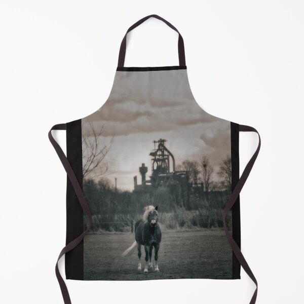Item preview, Horse in the pasture, in the background a blast furnace Blak and White designed and sold by Ruhrpottpicture.