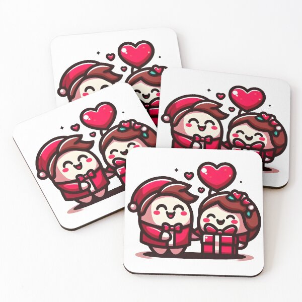 Item preview, Adorable Holiday Couple with Gift and Heart Illustration. designed and sold by The-T-In-Retro.