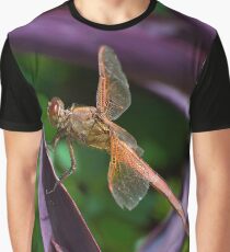Orange Dragonfly on Purple Leaf Graphic T-Shirt