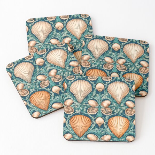 Item preview, Vintage Seashell Pattern in Teal and Orange  designed and sold by LanaGustavsson.