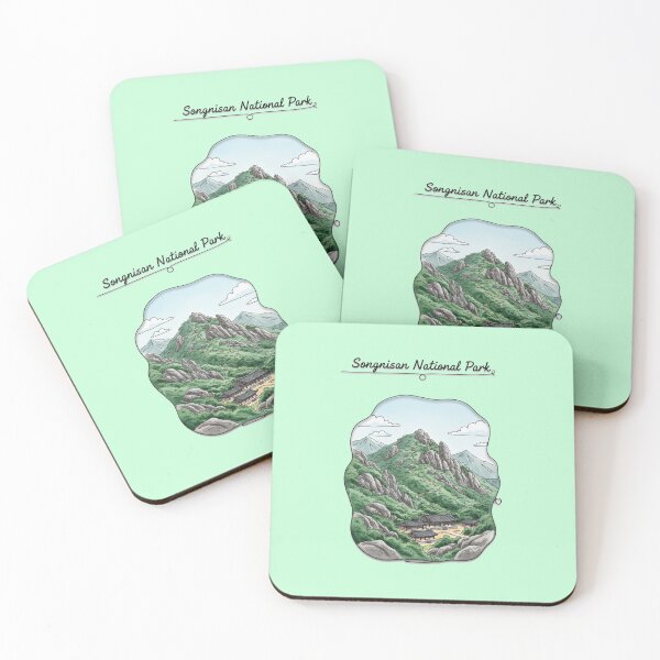 Item preview, watercolor outlined realistic illustration of Bukhansan National Park, designed and sold by PaintMeWorld.