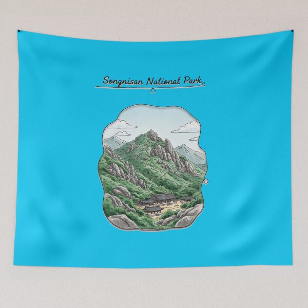 Item preview, watercolor outlined realistic illustration of Bukhansan National Park, designed and sold by PaintMeWorld.