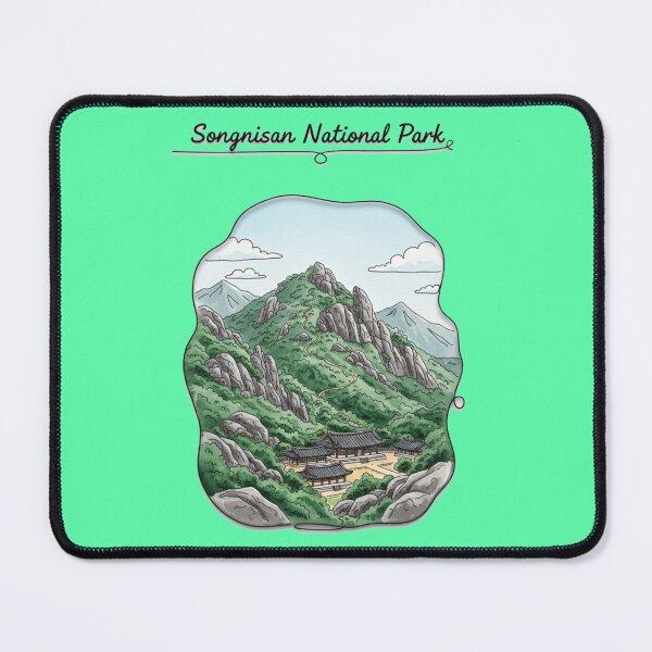 Item preview, watercolor outlined realistic illustration of Bukhansan National Park, designed and sold by PaintMeWorld.