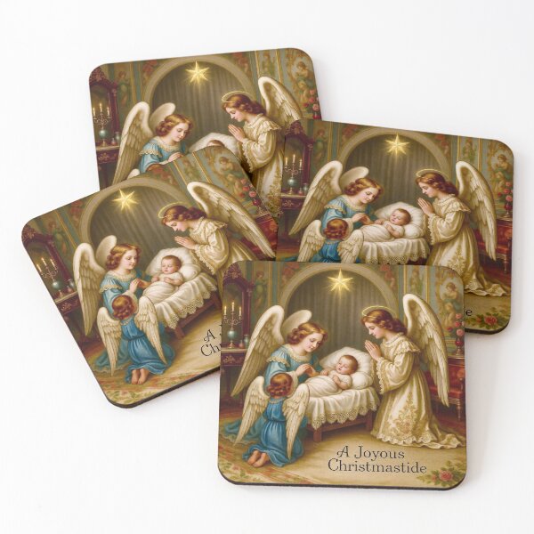 Item preview, Vintage Nativity Scene with Baby Jesus and Angels designed and sold by Vicky Brago-Mitchell®.