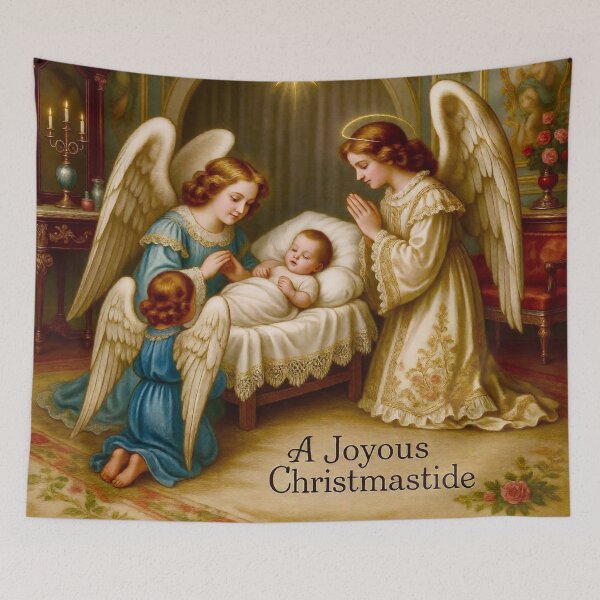 Item preview, Vintage Nativity Scene with Baby Jesus and Angels designed and sold by Vicky Brago-Mitchell®.