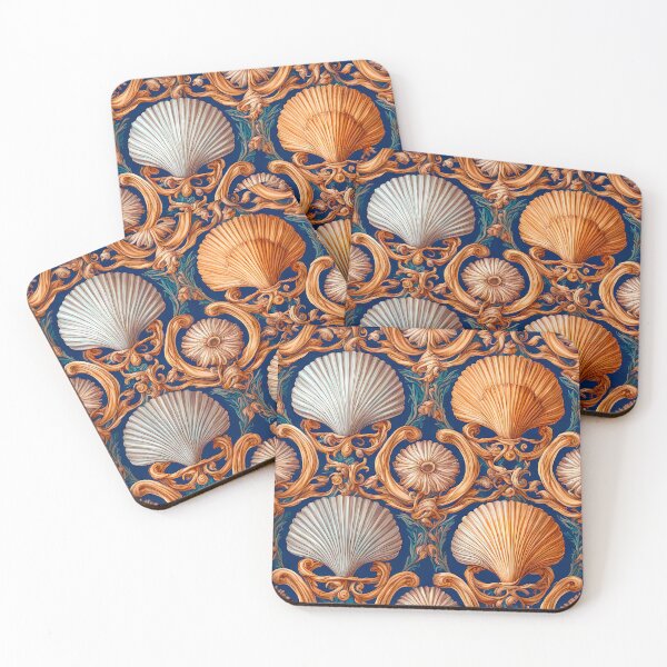 Item preview, Vintage Seashell Pattern in Teal and Orange  designed and sold by LanaGustavsson.