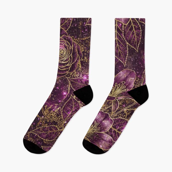 Item preview, Gold Leaves and floral on Purple Aubergine designed and sold by scicilysimonee.
