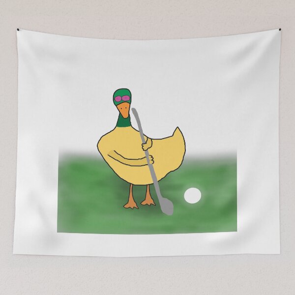Item preview, Playful Yellow Duck Playing Golf – Cute Animal Sports Scene designed and sold by Beautiful art store.