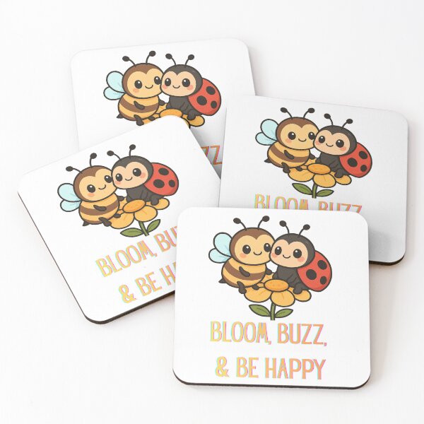 Item preview, Bloom, Buzz, & Be Happy – Cute Bee and Ladybug Positive Quote Design designed and sold by Painted Moon by Luna Bee™.
