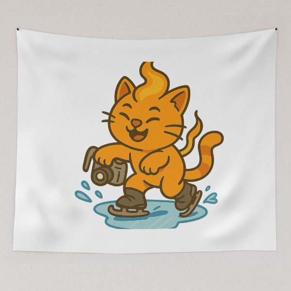 Item preview, Funny orange cat ice skating – cute winter cartoon illustration designed and sold by MeowLaugh.