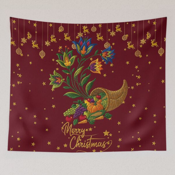 Item preview, Horn of Plenty with Fruits, Vegetables, and Flowers Merry Christmas designed and sold by Ciervo Primavera.