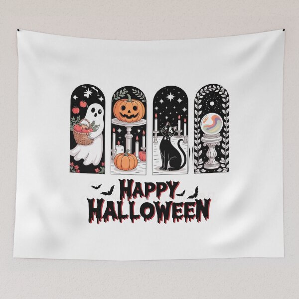 Item preview, Spooky Season Magic – Cute Ghost, Pumpkin, Black Cat & Crystal Ball Halloween Design designed and sold by StudioWhitworth.
