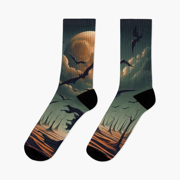 Item preview, Eerie Halloween night landscape with full Moon, bats designed and sold by 4Seasons.