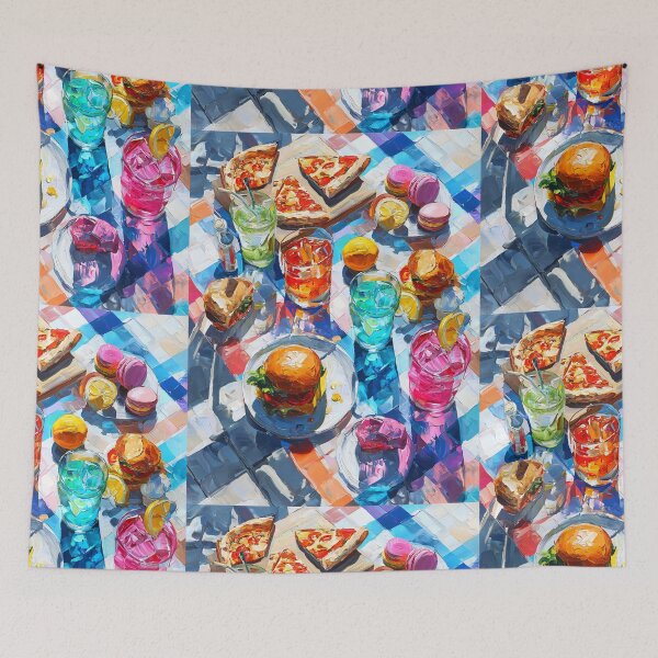 Item preview, Vibrant Summer Picnic – Colorful Food Art with Burgers, Pizza & Lemon Drinks designed and sold by Grafititee.