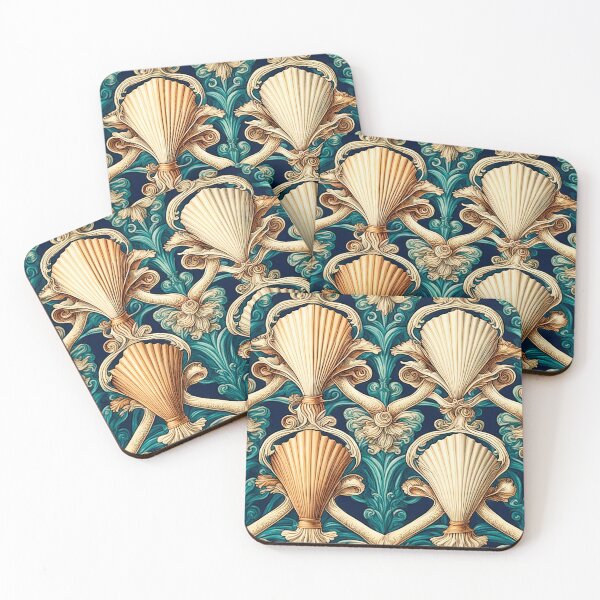 Item preview, Vintage Seashell Pattern in Teal and Orange  designed and sold by LanaGustavsson.