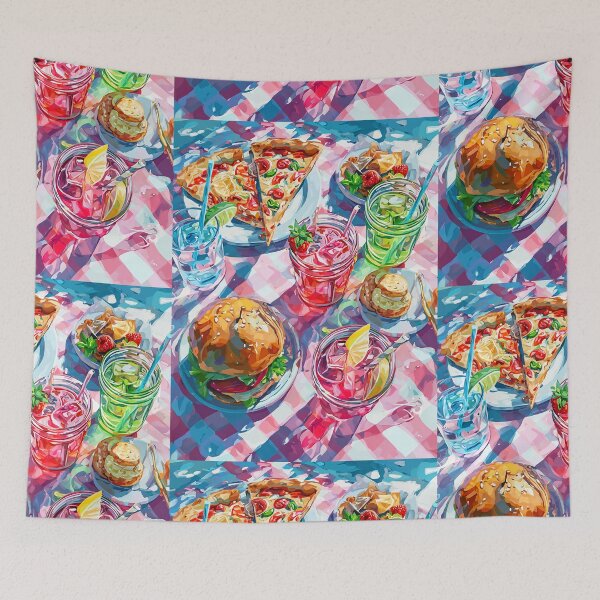 Item preview, Vibrant Summer Picnic – Colorful Food Art with Burgers, Pizza & Lemon Drinks designed and sold by Grafititee.