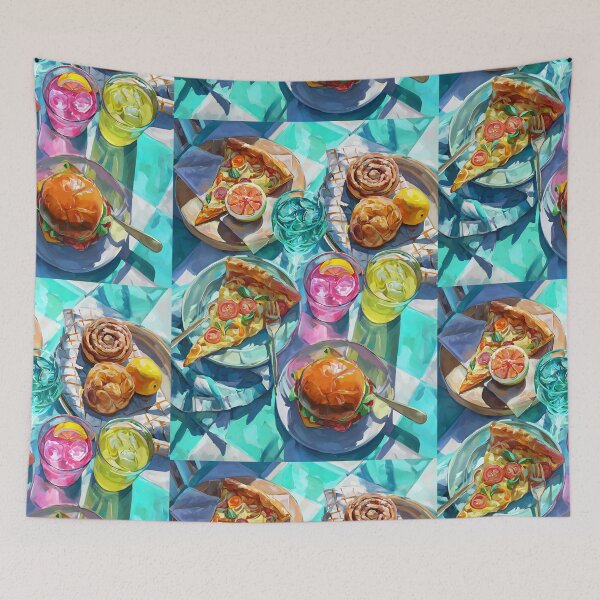 Item preview, Vibrant Summer Picnic – Colorful Food Art with Burgers, Pizza & Lemon Drinks designed and sold by Grafititee.