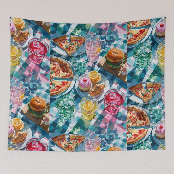 Item preview, Vibrant Summer Picnic – Colorful Food Art with Burgers, Pizza & Lemon Drinks designed and sold by Grafititee.