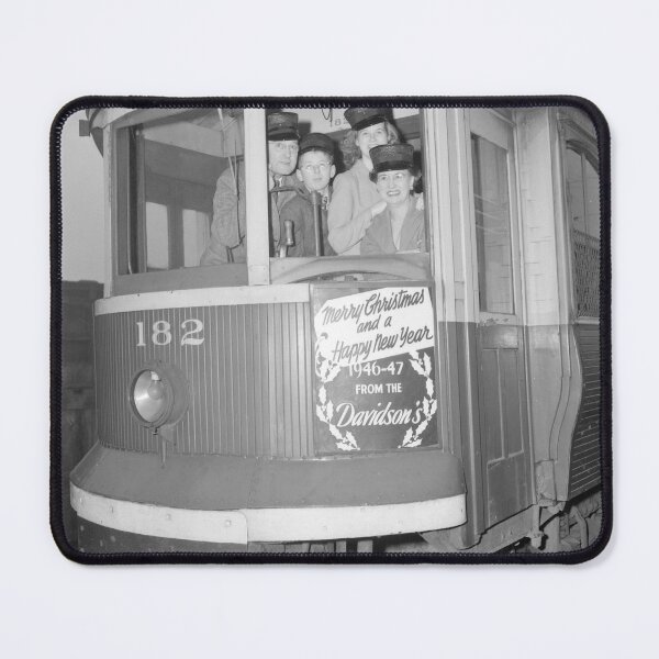 Item preview, The Davidson family in a street car, taken for a Christmas card designed and sold by FOVCA.