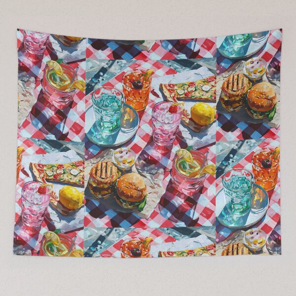 Item preview, Vibrant Summer Picnic – Colorful Food Art with Burgers, Pizza & Lemon Drinks designed and sold by Grafititee.