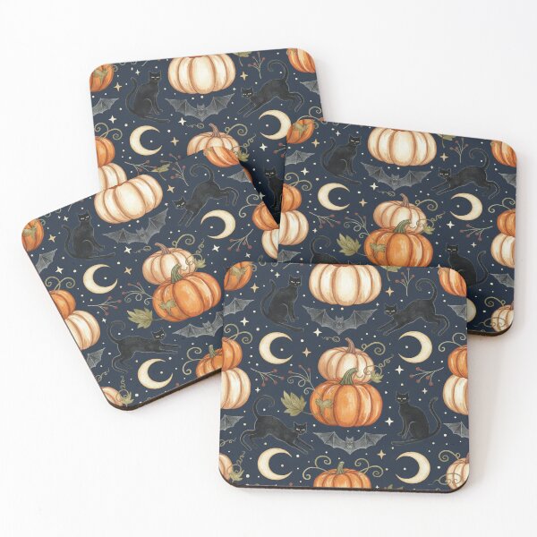 Item preview, Vintage Halloween Night – Hand-Painted Pumpkins & Black Cats Pattern designed and sold by skysshobu.