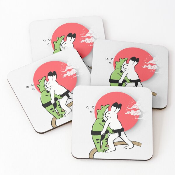 Item preview, Frog vs Rabbit Wrestlers Match in the dohyo - Retro Japanese Sumo Wrestling Art designed and sold by MoriTheCrafter.