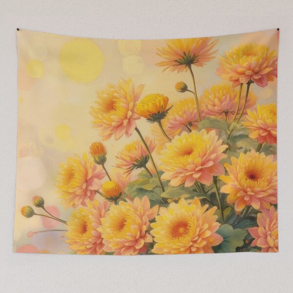 Artikelvorschau, Blumenstrauß aus gelben und rosa Chrysanthemen. Herbst-Mumien entworfen und verkauft von PlaceToBuyGifts.