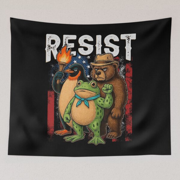 Item preview, Penguin Frog Bear Resist Protest Against Tariffs designed and sold by RosellaBalistre.