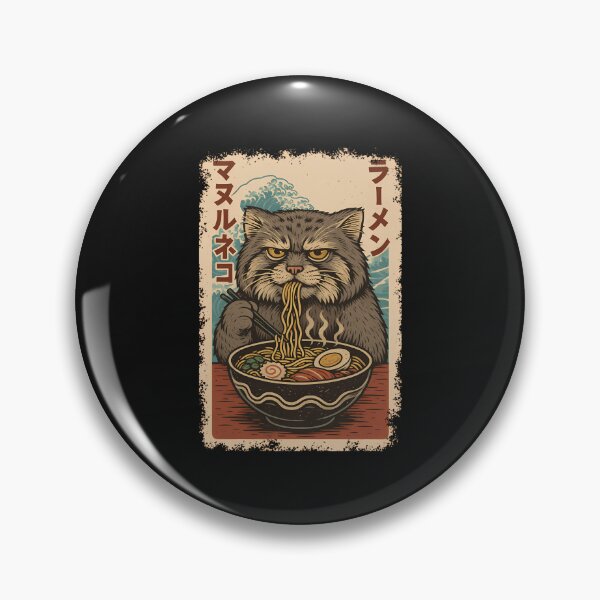 Item preview, Manul Pallass Cat Eats Ramen Noodles Japanese Vintage designed and sold by cawtoon.