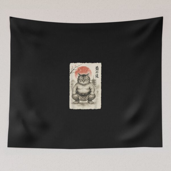 Item preview, Funny Fat Cat Sumo Wrestler Sumi-E Japanese Art Anime designed and sold by cawtoon.