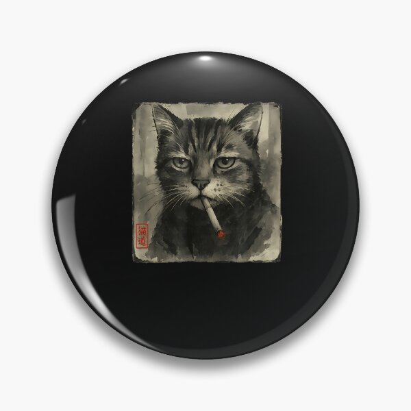Item preview, Funny Sad Cat Smoking Cigarette Meme Lover Sumi-E Japanese designed and sold by cawtoon.