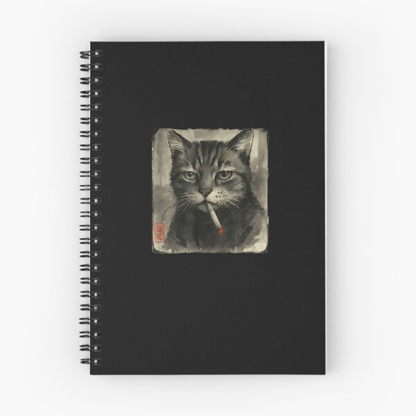 Item preview, Funny Sad Cat Smoking Cigarette Meme Lover Sumi-E Japanese designed and sold by cawtoon.