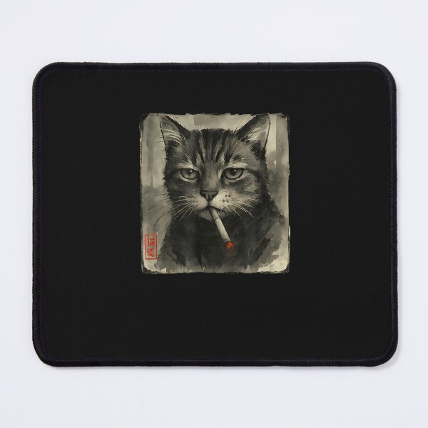 Item preview, Funny Sad Cat Smoking Cigarette Meme Lover Sumi-E Japanese designed and sold by cawtoon.