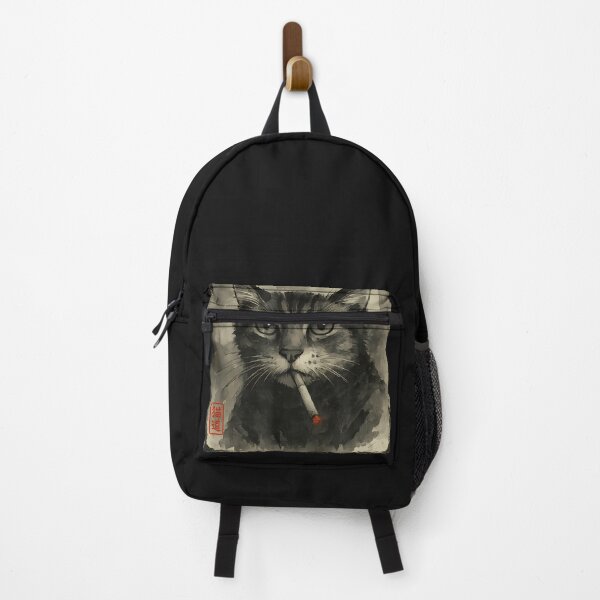 Item preview, Funny Sad Cat Smoking Cigarette Meme Lover Sumi-E Japanese designed and sold by cawtoon.