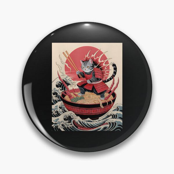 Item preview, Cat Defending Ramen Noodles Funny Ukiyo-E Sea Monster Battle  designed and sold by cawtoon.