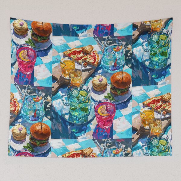 Item preview, Vibrant Summer Picnic – Colorful Food Art with Burgers, Pizza & Lemon Drinks designed and sold by Grafititee.