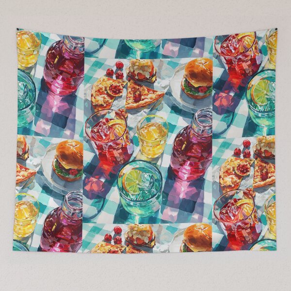 Item preview, Vibrant Summer Picnic – Colorful Food Art with Burgers, Pizza & Lemon Drinks designed and sold by Grafititee.